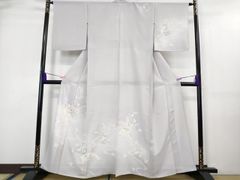 平和屋着物■極上　夏物　訪問着　縦絽　片輪車花文　白藤色地　逸品　DZAA7628kh5 平和屋着物□極上 夏物 訪問着 縦絽 片輪車花文 白藤色地 逸品
