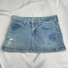 tommy girl トミーガール　デニム　ミニスカート　ショート スカート　レディース　青　ブルー　ダメージ 加工　日本製　刺繍