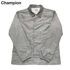 Champion チャンピオン ロゴ 刺繍 ボタン 直営限定 メンズ レディース グレー チャコールグレー コーチジャケット ジャンパー Mサイズ
