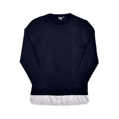 asos エイソス 裾 白シャツ 切り替え フェイク レイヤード 重ね着風デザイン 無地 ロンT 長袖 Tシャツ 黒 ブラック Mサイズ インポート イギリス王室 キャサリン妃 愛用ブラウンド 希少 日本未発売 UK ロンドン ストリートシンプル ファッション