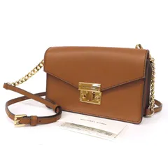 OG25524r 極美品 MICHAEL KORS マイケルコース ショルダーバッグ ショルダーウォレット PVC×レザー ラウンドファスナー 長財布 MK柄 チェーン 茶 ブラウン