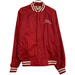 スタジアムジャケット M レッド ホワイト スナップボタン バックプリント スポーティー アウター 薄手 古着卸 アメリカ仕入 a612-6056