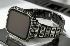 ブラック★アップルウォッチベルト キラキラカバー Apple Watch ステンレスバンド 画面保護ケース メッキ 41mm 42mm 44mm 45mm 46mm 49mm ultra ウルトラ メンズ レディース