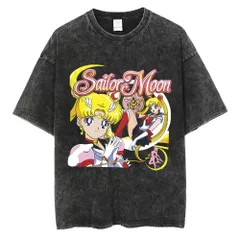 【90s复古】高級水洗い加工 セーラームーン プリントTシャツ ヴィンテージ加工 メンズ ユニセックス ストリート系 ブラック5