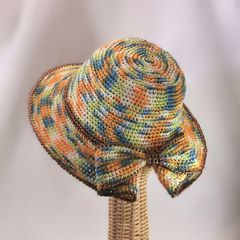 サマーハット：春夏用・バックリボン《オレンジ系ミックス》ハンドメイド