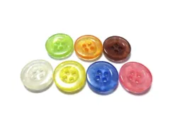 約11.5mm 7色展開 20個入 半透明ホワイト色系 イエロー ブル－ ピンク グリーン オレンジ ブラウン プレ－ン 表4穴 ポリエステル系ボタン