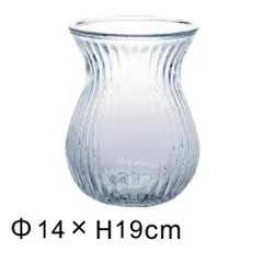 【新品】花瓶 フラワーベース ガラス 22333 W14cm H19cm ストライプ くびれ おしゃれ シンプル モダン 生花 花器 一輪挿し ガラスの花瓶