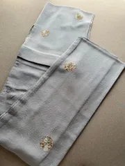 単衣　飛び柄小紋　グレー　丸紋　縮緬