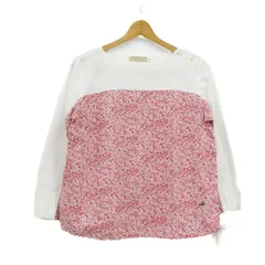 クロコダイル カットソー シャツ 長袖 コットン100% ブランド トップス レディース Mサイズ オフホワイト×レッド CROCODILE 【中古】