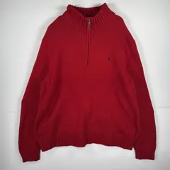 古着 ポロバイラルフローレン Polo by Ralph Lauren 長袖 セーター ハーフジップ　ニット 大きいサイズ ワンポイント XXL  レッド 無地 メンズ