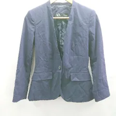 ◇ ⊇ ZARA ザラ チェック柄 長袖 ジャケット サイズEUR34 ネイビー レディース E  【1503310002393】