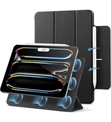 ★ESR iPad Pro 11インチ ケース M4 (2024、第5世代) 専用 強力マグネット吸着式 スリムな三つ折りスタンドケース オートスリープ/ウェイク機能 Pencil Pro/USB-C完全対応 耐久性保護 Reboundシリーズ ブラック