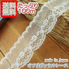 業務用3.5cm幅オフ白の花柄ラッセルレース(100m)