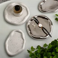 アクセサリートレイ ミラー つぶつぶ風仕上げ 撮影小物 韓国風インテリア 陶器 インテリア小物 おしゃれ トレイ プレート 小物置き