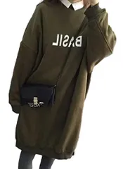 カーキ_2XL [1/2plus] [ニブンノイチプラス] ワンピース トレーナー スウェット フロント プリント 裏 起毛 レディース (XXL, カーキ)