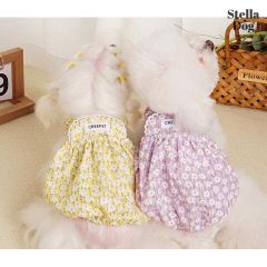閉店セール全品半額】小花柄バルーンワンピース　花柄　パープル　イエロー　犬服　ドッグウェア　春夏
