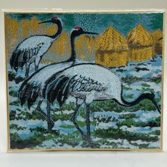 【商品番号MS-PC NO.140】織物色紙ポストカード 丹頂鶴ー２　135ｍｍ×120ｍｍ