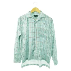 ジップファイブ ZIP FIVE シャツ 開襟 オープンカラー 長袖 オーバーサイズ チェック S 水色 ブルー /AH14