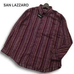 【新品 未使用】 SAN LAZZARO サンラザロ ウール混 長袖 ストライプ ボタンダウン ネル シャツ Sz.3L メンズ 大きいサイズ