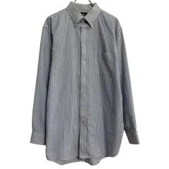 STAFFORD 長袖 ストライプシャツ 17 XXL 程 ブルー ホワイト スタッフォード ボタンダウン ビッグサイズ 古着卸 アメリカ仕入 a701-5453