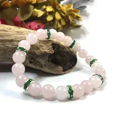 パワーストーン ブレスレット ローズクォーツ 天然石ブレス （グリーン）レディース 女性  数珠ブレス 開運 プレゼント ギフト [20]