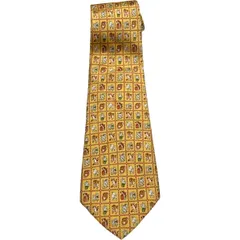 MADE IN ITALY製 Salvatore Ferragamo アニマル柄シルクネクタイ イエロー