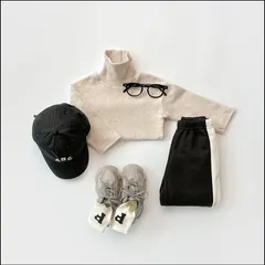 在庫処分中 [オートミール5~11号] 起毛 タートルネック 長袖tシャツ 無地 男の子 女の子 トップス 全8色 90-140cm