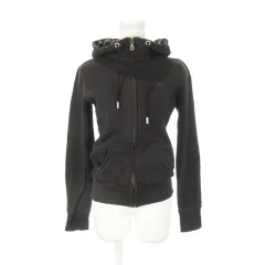 バーバリーブルーレーベル BURBERRY BLUE LABEL ジップアップパーカー スウェット フード裏チェック柄 ロゴ刺繍 38 M チャコール グレー /AH5 ■GY18