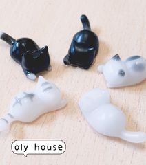 じゃれ猫シリーズ　モノトーン5匹セット　レジン　デコパーツ
