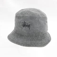 ステューシー STUSSY 帽子 バケットハット ロゴ 刺しゅう ウォッシュ加工 コットン 綿 グレーのサムネイル