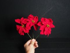 X'masデコレーション材料／ミニポインセチアピックRED（三本一束）3個