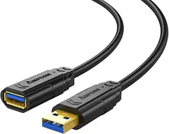AMPCOM 互換品 USB延長ケーブル タイプA オスメス usb-a usb3.0 5Gbps高速データ転送 USBケーブル 金メッキコネクタ 延長コード メスオス(黒,  0.5M)