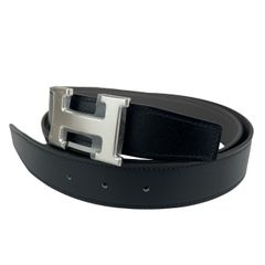 新品未使用 Hermès エルメス Ceinture H boucleArgent Cuir seul de ceinture H #100 Black/Etain Hベルトバックル リバーシブルベルトレザー Black ブラック/Etain エタン