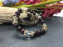 パワーストーン ブレスレット ガーネット&水晶  天然石ブレス 8mm（ゴールド）レディース 女性  数珠ブレス 開運 プレゼント ギフト  [n]