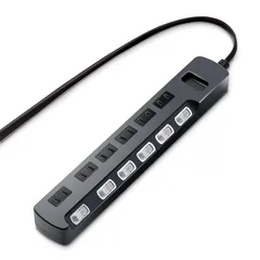 【数量限定】電源タップ 雷ガード エレコム 個別スイッチ ほこりシャッター付 スイングプラグ 6個口 2.5m ブラック AVT-K6A-2625BK