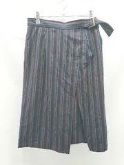 ◇ a.v.v　ウエストゴム　ストライプ柄　裏地　サイドジップ ひざ丈 タイト スカート サイズL ネイビー系 レディース E  【1303160008664】