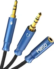 MillSO 3極 4極 変換 オーディオ変換ケーブル オーディオ分配ケーブル 4極メス-3極オス×2 3.5mm ミニプラグジャック 金メッキ端子 イヤホンジャック 変換 ボイスチャット【マイク付きイヤホンをPCで使用するための変換ケーブ