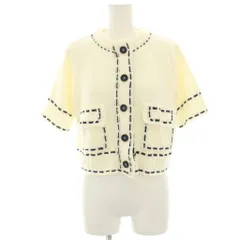 ザラ ZARA ステッチ入りショートスリーブニットジャケット カーディガン 半袖 M 白 ホワイト 紺 ネイビー 800893484-4 /HN