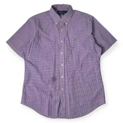 90s Ralph Lauren ラルフローレン CUSTOM FIT ギンガムチェック BD ボタンダウン 半袖シャツ L/パープル系 メンズ ビンテージ