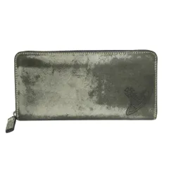 Vivienne Westwood ヴィヴィアン ウエストウッド ワックス ラウンドファスナー 長財布 ダメージ加工 グレー系  [240101384921]