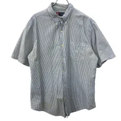 CHAPS 半袖 ストライプシャツ XL ホワイト チャップス ボタンダウン 胸ポケット カジュアル 古着卸 アメリカ仕入 a708-5420