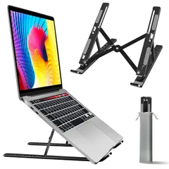 ノートパソコンスタンド PCスタンド タブレットスタンド パソコンスタンド iPadスタンド アルミ合金製 折りたたみ式 滑り止め 軽量 人間工学 高さ 角度6段階調整 収納可能 持ち運びに便利 ブラック 1