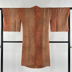 道行 身丈112cm 裄丈67cm M 和装コート 被布衿 木目 赤茶 正絹 美品 逸品 【中古】