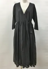 サマンサモスモス ブルー Samansa Mos2 blue カシュクールワンピース F チャコール マキシ丈 フレア 裾レース 綿100% 未使用 2507WR030