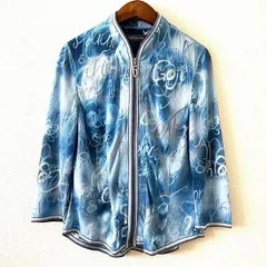 #anc GKITALIYA 伊太利屋 カーディガン 9 青 水色 薄手 ジップアップ ラインストーン 柄 レディース [906671]のサムネイル