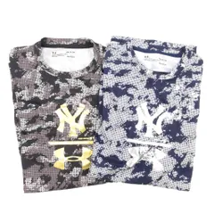 アンダーアーマー UNDER ARMOUR ヤンキース 美品 Tシャツ クルーネック ロゴ 半袖 S M 紺 ネイビー 黒 ブラック /AE ■EC