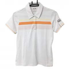 【美品】アディダス 半袖ポロシャツ 白×オレンジ 胸ライン ストレッチ  レディース M/M ゴルフウェア adidas
