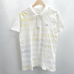 ◇ ⊂ LACOSTE ラコステ ボーダー柄 ワンポイント 半袖 ポロシャツ サイズ4 ホワイト イエロー ブルー メンズ E  【1412090065385】