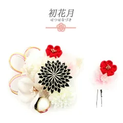 髪飾り 成人式 水引 つまみ細工 赤 振袖 袴 花 2点セット 白 黒 ゴールド ちりめん 剣つまみ 玉飾り 和柄 ラインストーン 大き No.12-0342