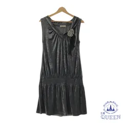 【訳アリ】BRONDE GIRL ドレス ノースリーブ Vネック 装飾 ギャザー エレガント おしゃれ 綺麗め ひざ丈 袖なし レディース グレー 901-13367 送料無料 古着